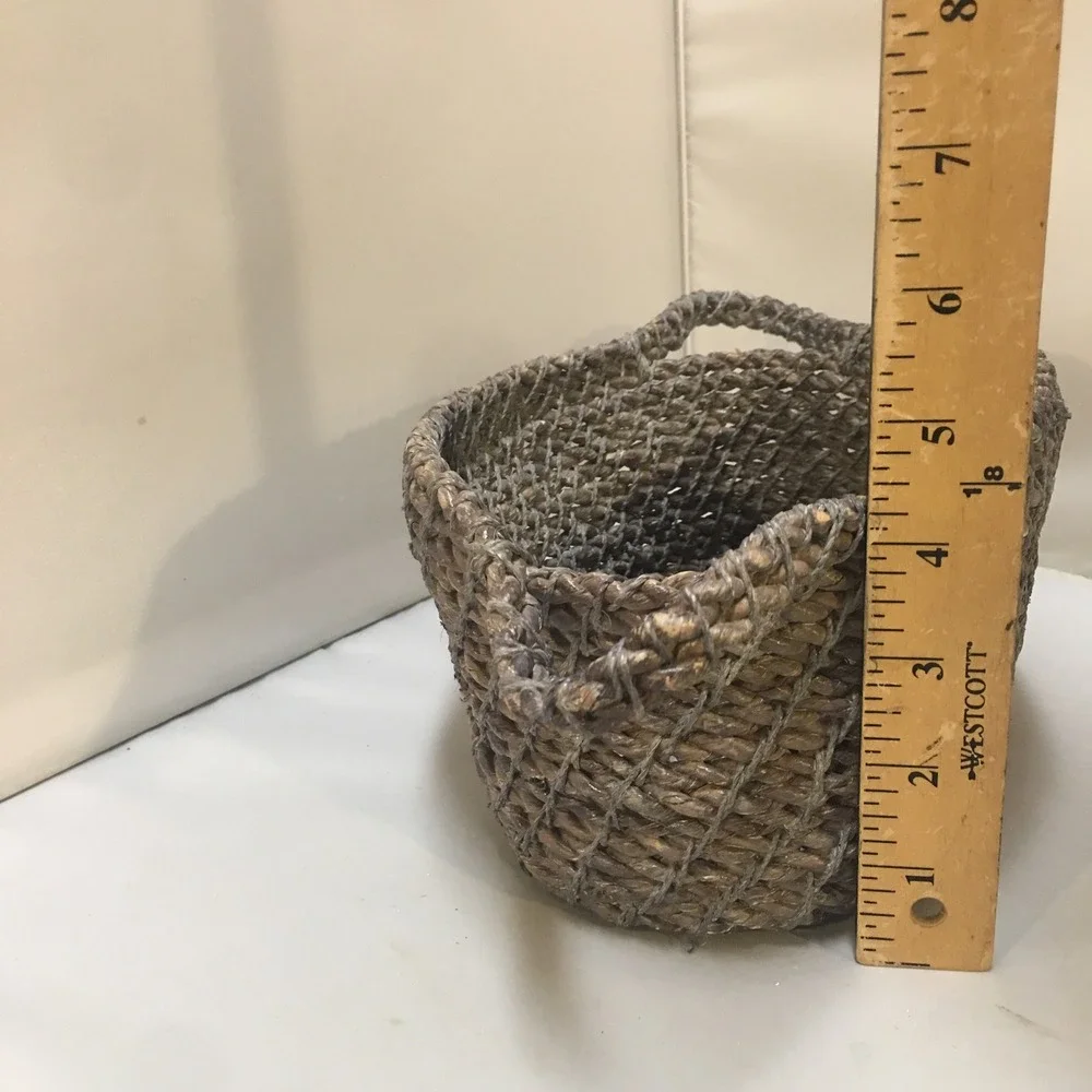Woven Seagrass Rope Basket Home Decor Small Gray Oval Storage Beach Coastal